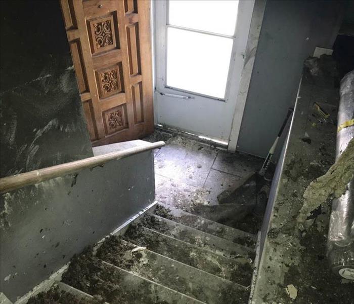 Fire damaged stairs in a local home