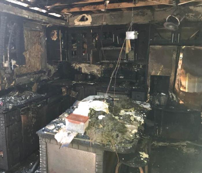 Kitchen fire damage in a home