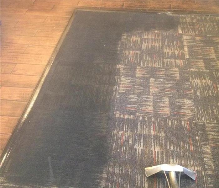 Carpet up against wood flooring.